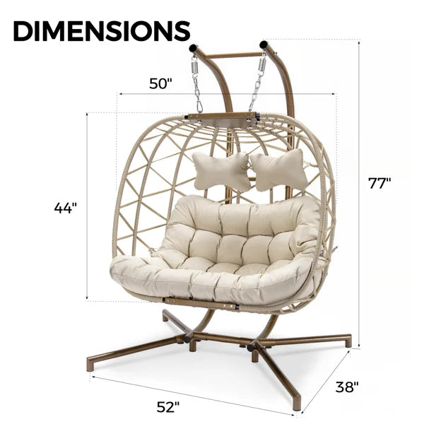 Celyne 2 Person Outdoor/Indoor Porch Swings with Stand Double Hanging Egg Chair with Cozy Cushion