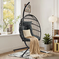 Foldable Hanging Egg Chair With Stand, Indoor/outdoor Wicker Swinging Chair